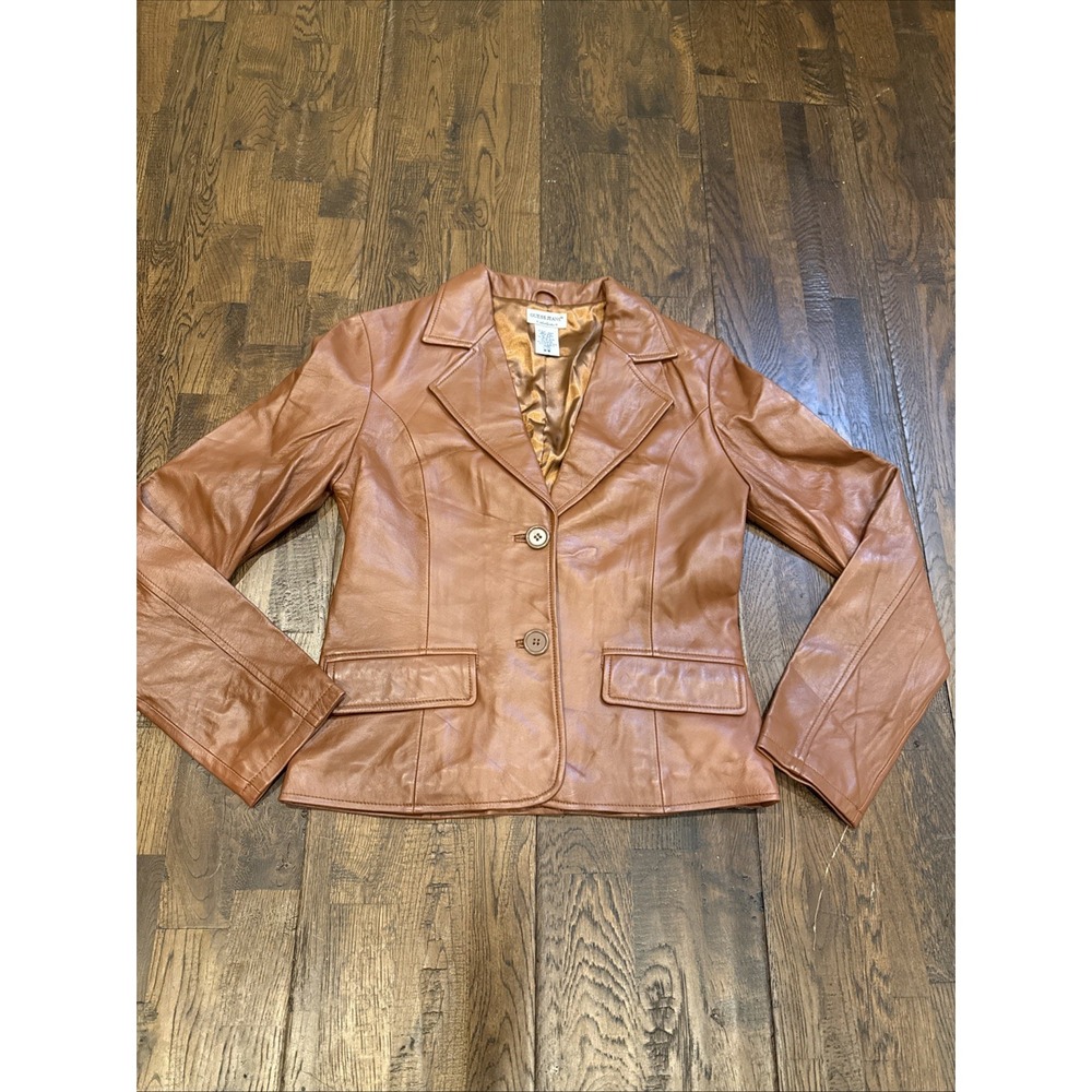 Vintage Y2K Guess USA Leather Jacket – Size Medium Brown Full Leather • 2‑Button